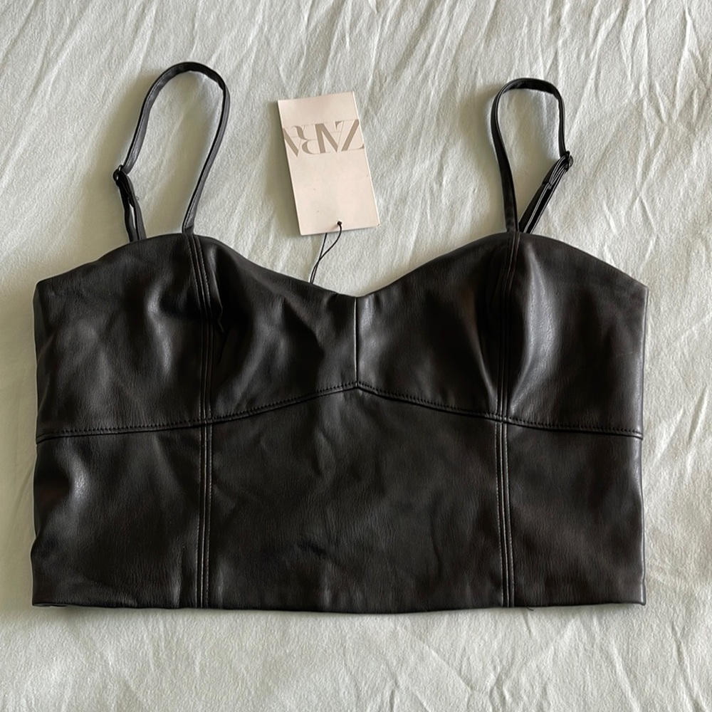 Zara Black Leather Crop Bralette
